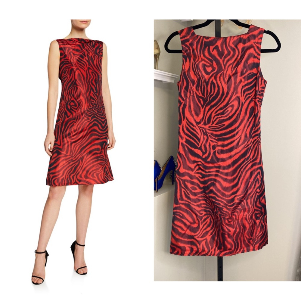 ANIMAL-PRINT SLEEVELESS V-BACK DRESS IN RED - Picture 2 of 16